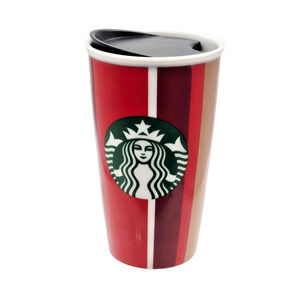 Starbucks Red Striped Holiday Christmas Travel Ceramic Mug 12 Oz Grande Reusable
